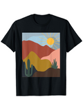 Men's T-Shirt Colorful Desert Landscape With Sunrise And Green Cacti In Mountains