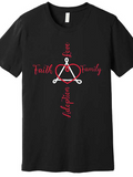 Men's T-Shirt Faith Love Adoption Family In Red Script Among Heart Symbol Cross