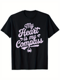 Men's T-Shirt My Heart Is My Compass Soft Script Lettering With Gentle Decorative Elements And Small Crab