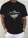 Men's T-Shirt Mountain Range Above Classic Compass Rose Symbol