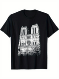 Men's T-Shirt Historic Architectural Lines With Detailed Stonework Under Parisian Sky Cathedral