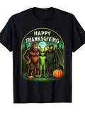 Men's T-Shirt Happy Thanksgiving With Forest Pumpkin And Three Legendary Creatures
