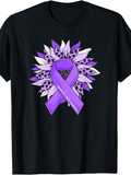 Men's T-Shirt Purple Leopard Patterned Sunflower And Floral Ribbon