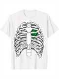 Men's T-Shirt Anatomical Style Glowing Green Heart Inside Skeleton Ribcage Graphic T Shirt
