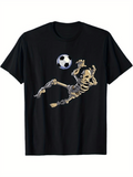 Men's T-Shirt Dynamic Skeleton In Action Kicking Soccer Ball Under Skies
