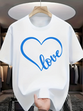 Men's T-Shirt Blue Love Script With Hand Drawn Heart Outline