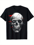 Men's T-Shirt Abstract Red Streaks Over Monochrome Rough Painted Skull
