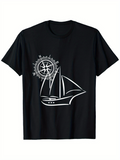 Men's T-Shirt Nautical Compass Rose And Elegant Sailing Ship Illustration