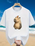 Men's T-Shirt Small Bird Perched On A Gentle Capybara In Relaxed Pose Capybara