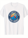 Men's T-Shirt Atlantic City New Jersey Retro Surf Sunrise With Ocean Wave Badge