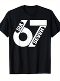 Men's T-Shirt Bold White Geometric Typography With Sixty Seven Numbers