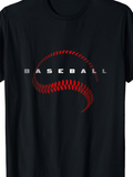 Men's T-Shirt Baseball Red Stitched Curve With Highlights On Minimalist Black T Shirt Baseball