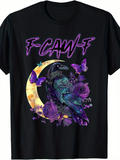 Men's T-Shirt FCawF Crescent Moon With Purple Roses And Butterflies Surrounding Raven