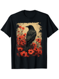 Men's T-Shirt Dark Raven Among Crimson Wildflowers Under Golden Light Raven