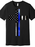 Men's T-Shirt American Flag Patterned Cross With Blue And White Grunge Print Symbol