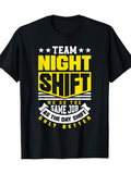 Men's T-Shirt Team Night Shift With Bold Yellow Letters And Motivational Slogan Over Black Fabric