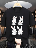 Men's T-Shirt Adorable Cartoon Style Happy Playful Expression Bunny