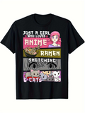 Men's T-Shirt Just A Girl Who Loves Anime Ramen Sketching And Cute Cats