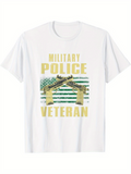 Men's T-Shirt Military Police Veteran Two Gold Pistols Crossed Over Distressed American Flag