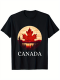 Men's T-Shirt Canada Sunset Mountain Landscape With Silhouetted Pine Trees And Maple Leaf