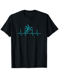 Men's T-Shirt Heartbeat Line With Palm Tree And Calm Beach Sunset