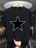 Men's T-Shirt Minimal Geometric White Lined Five Pointed Star Graphic Tee