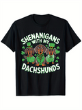 Men's T-Shirt Shenanigans With My Three Green Dressed Dachshunds Surrounded By Shamrocks