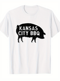 Men's T-Shirt Kansas City BBQ Rustic Pig Silhouette With Simple Lettering
