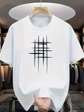 Men's T-Shirt White Lines Abstract Graphic Over Minimalist Brush Strokes Design Pattern