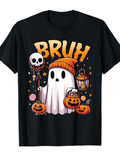Men's T-Shirt Bruh Halloween Pumpkins Lanterns and Candy Ghost