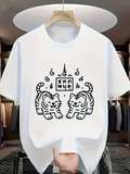Men's T-Shirt Playful Double Tiger Surrounded By Lucky Symbols White Tigers