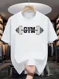 Men's T-Shirt Bold Barbell Centered Among Powerful Dark Strong Gym