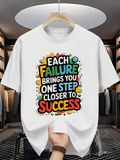 Men's T-Shirt Each Failure Brings You One Step Closer To Success Colorful Motivational Quote Surrounded By Doodle Shapes White T Shirt