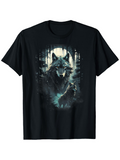 Men's T-Shirt Moonlit Forest With Majestic Alpha Wolf Standing Among Trees Wolf
