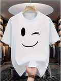 Men's T-Shirt Cheerful Minimal Line Art Winking Face White T Shirt
