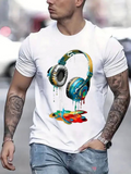 Men's T-Shirt Colorful Splattered Paint With Headphones Under Dripping Artistic Splash Headphone