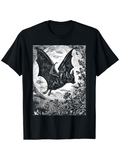 Men's T-Shirt Vintage Illustration With Moonlight Shadows And Soaring Winged Creature Bat