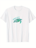 Men's T-Shirt Popping Relax Abstract Green Waves With Calm Floating Turtle