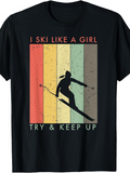 Men's T-Shirt I Ski Like A Girl Vintage Color Stripes Featuring Retro Skiing Silhouette