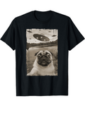 Men's T-Shirt Surreal Alien Sky Reflected In Water With Playful Curious Pug Dog