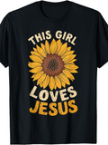 Men's T-Shirt This Girl Loves Jesus Surrounded By Bright Yellow Petals Sunflower