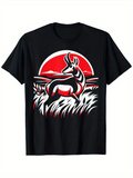 Men's T-Shirt Red Sunset Grass With Strong Silhouette Of Majestic Standing Antelope
