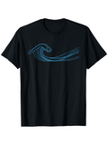 Men's T-Shirt Minimal Blue Linework On Flowing Curved Ocean Surfing Wave