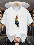 Men's T-Shirt Colorful Ink Flow And Vibrant Shades Over Feather
