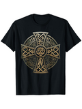 Men's T-Shirt Intricate Golden Celtic Patterns Centered Around Ancient Cross