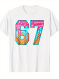 Men's T-Shirt Gradient Neon Skyline Sunset With Tropical Palm In Shaped Numbers