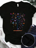 Women's T-Shirt Colorful Butterflies And Vivid Blossoms Flying Around Lively Tree
