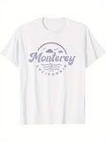 Men's T-Shirt Monterey California Vintage Coastal Scene With Rolling Waves And Sunny Sky T Shirt