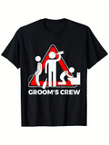 Men's T-Shirt Grooms Crew Stick Figures With Warning Sign Party Theme