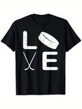 Men's T-Shirt Love With Hockey Puck And Crossed Sticks Among Bold Letters